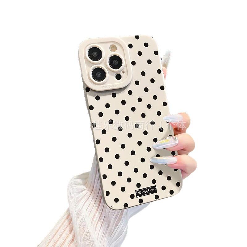 Korean Style Premium Black Polka Dot Fits iPhone 17 Cases, iPhone 16 Pro Max Minimalist 13/14/15