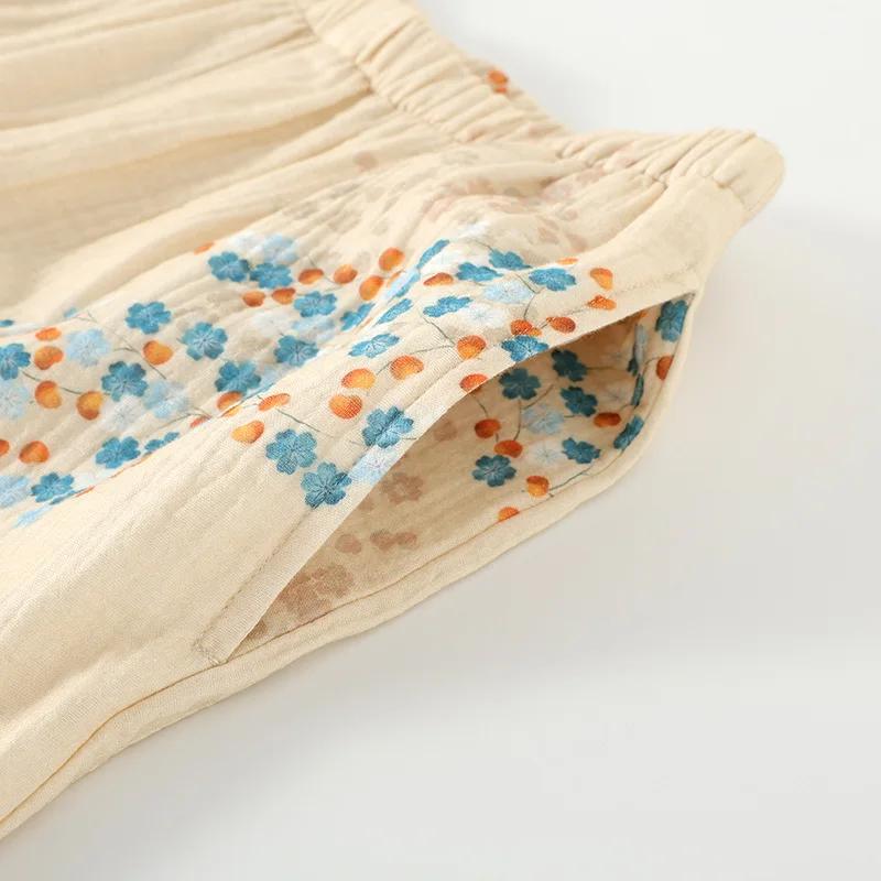 Cotton Double-layer Gauze Pajamas Women's Spring and Autumn Thin Round Neck Long-sleeved Loose Loungewear Set