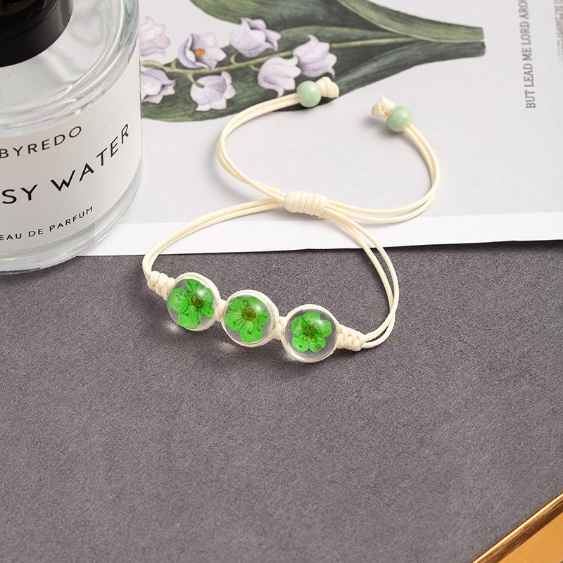 Fresh And Sweet Peach Blossom Bracelet Handmade Woven Girlfriend Dried Flower Bracelet Street Stall Girl Glass Dried Flower Bracelet