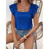   Women's Square Neck Ruffle Sleeve Crop Top Textured Casual Summer Tops