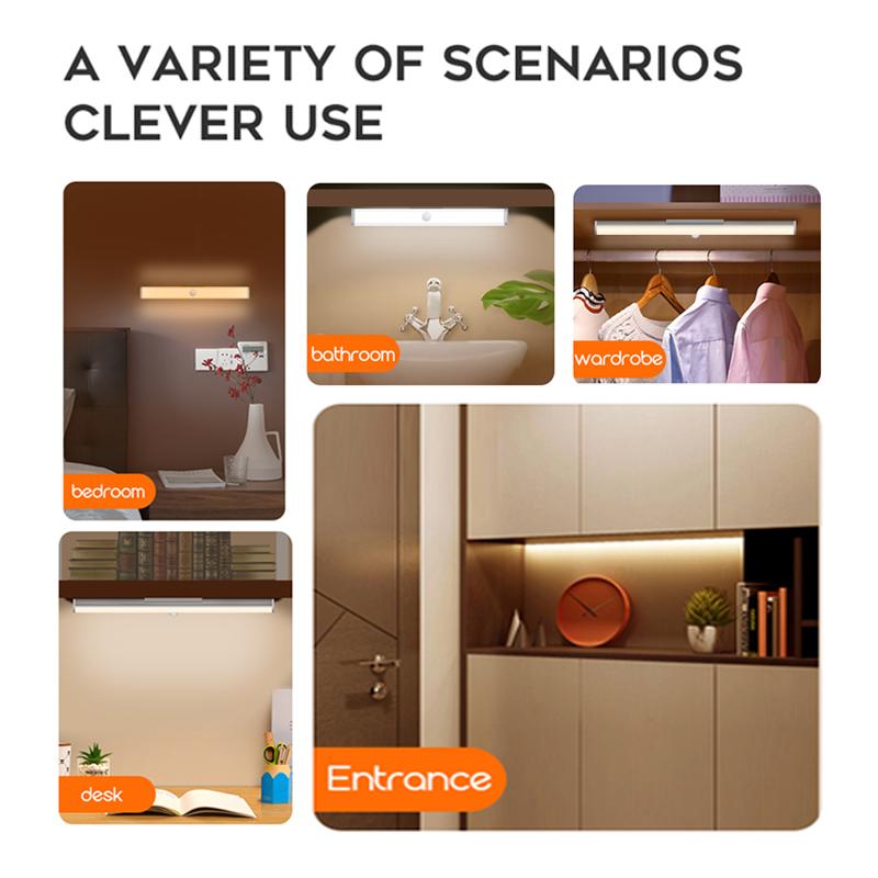 Rechargeable LED Night Lights Magnetic Motion Sensor Light 120°Rotary Adjustable Dimming Lamp for Room Bedside Kitchen Cabinet