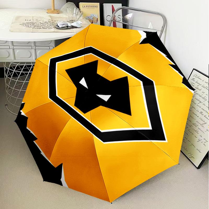 1PC Wolves Football Club Emblem Printed Umbrella Folding umbrella, automatic umbrella 8-Frame for Travel, camping Fan gifts Christmas Gifts