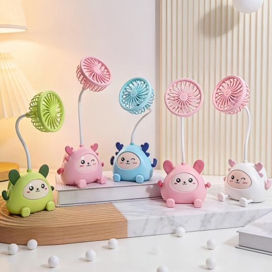 Cartoon Animals Desk Fan Fast Charging Flexible Hose Fan Multi-Purpose Phone Holder Pen Holder Portable Summer Cooling Fan