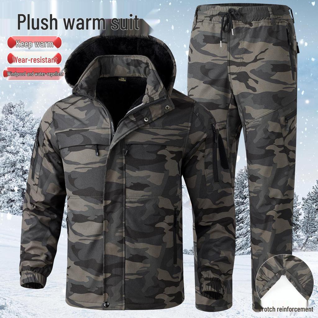 Men's Fleece-Lined Winter Workwear Set: Durable, Dirt-Resistant, Cold-Proof Clothing for Outdoor Construction.