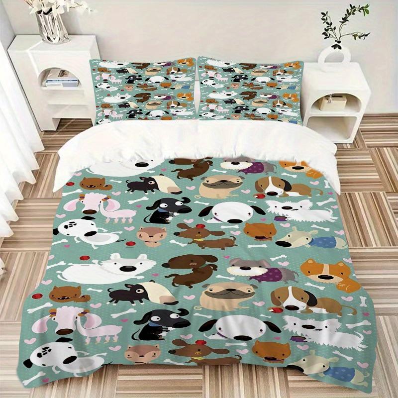 3pcs Dogs Bones Bedding Cover Set, Fashion Classic Popular Print Bedding Set, Soft Comfortable, All Season Use, For Bedroom, Guest Rooma0819197