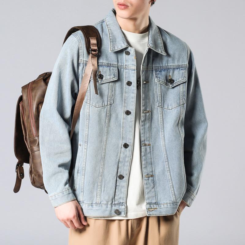 

Men s 2023 American Retro Denim Jacket: Trendy Workwear for Spring, Autumn, and Winter 5XL светло-синий