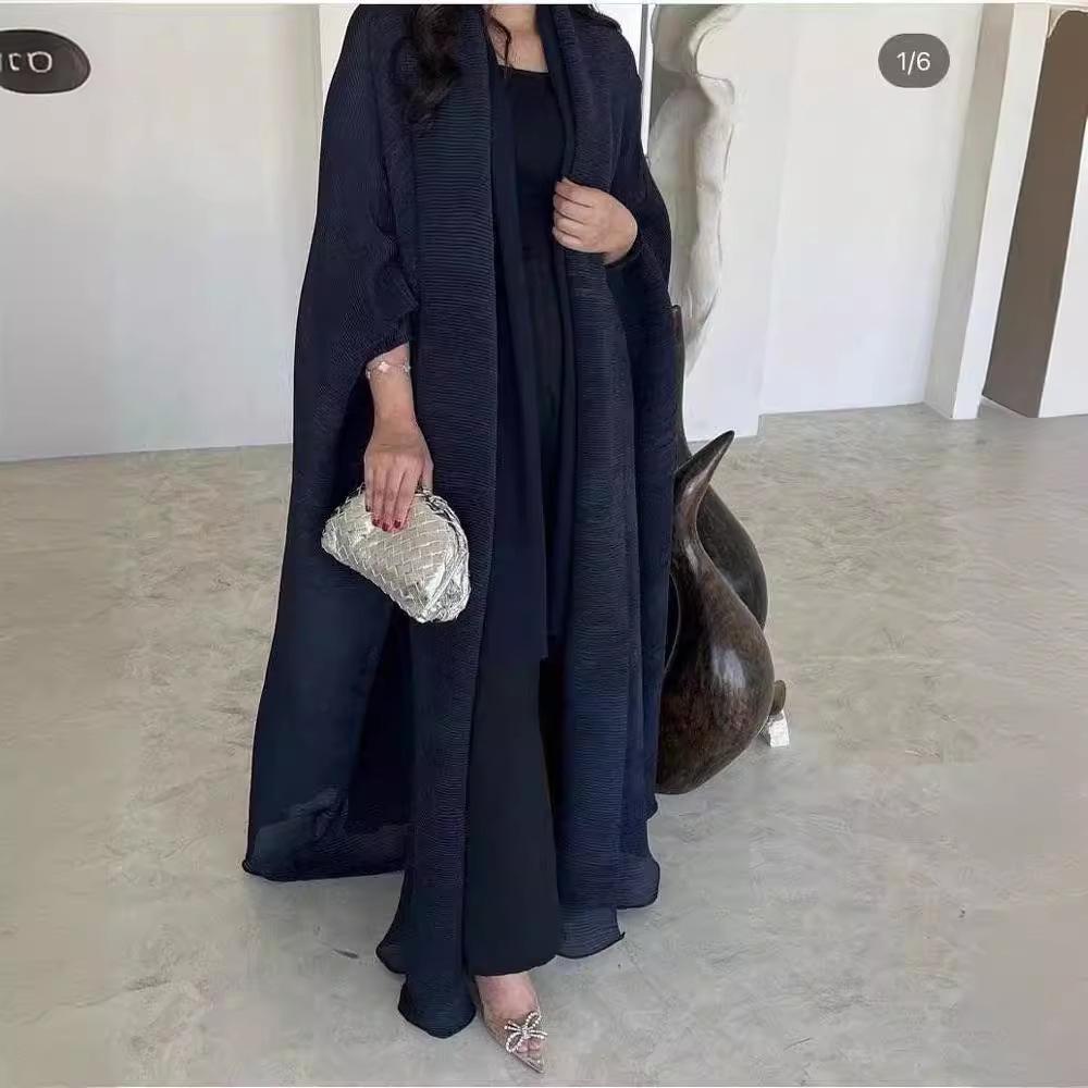 

Ближневосточный 2024 Летний Плиссированный Модный Лацкан Галстук Длинный Шарф Верхняя одежда. One Size темно-синий