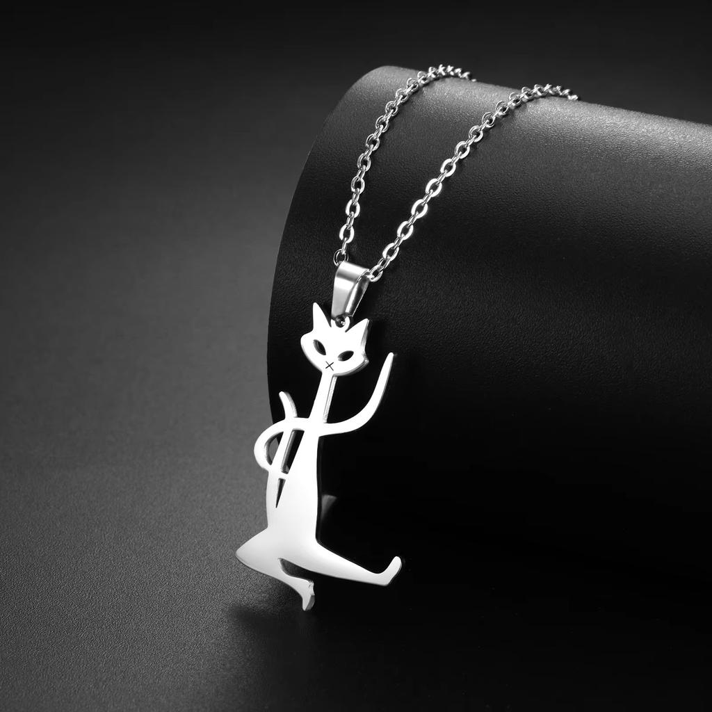 Teamer Cat Kitten Pendant Necklace Stainless Steel Pet Animal Necklace Cute Funny Cat Daily Jewelry for Women Girls No Rust