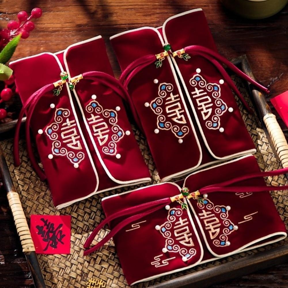 Embroidery Design Red Envelope Velvet Cloth Wedding Envelope Best Wishes Envelope  Anniversary