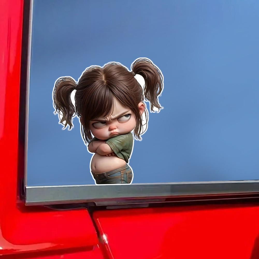 Angry Girl Cartoon Vinyl Decal - Self-Adhesive PVC Sticker for Laptop, Car, Truck, Motorcycle, Wall, Window And More JM31