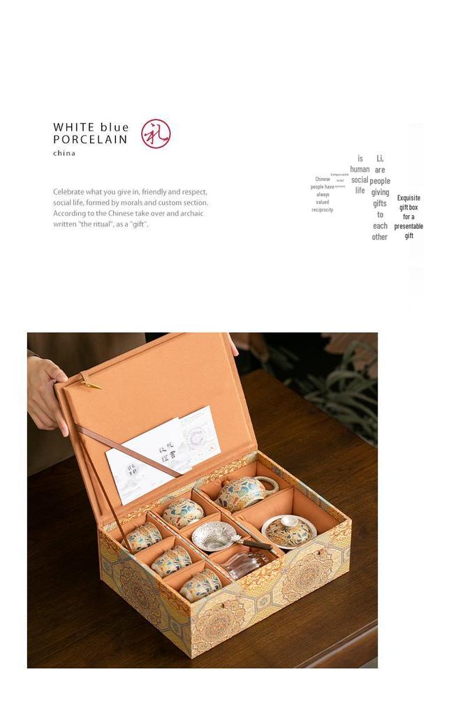 Dunhuang Silver-Inlaid High-End Retro Kung Fu Tea Set: Light Luxury Chinese-Style Tea Brewing and Drinking Gift Box