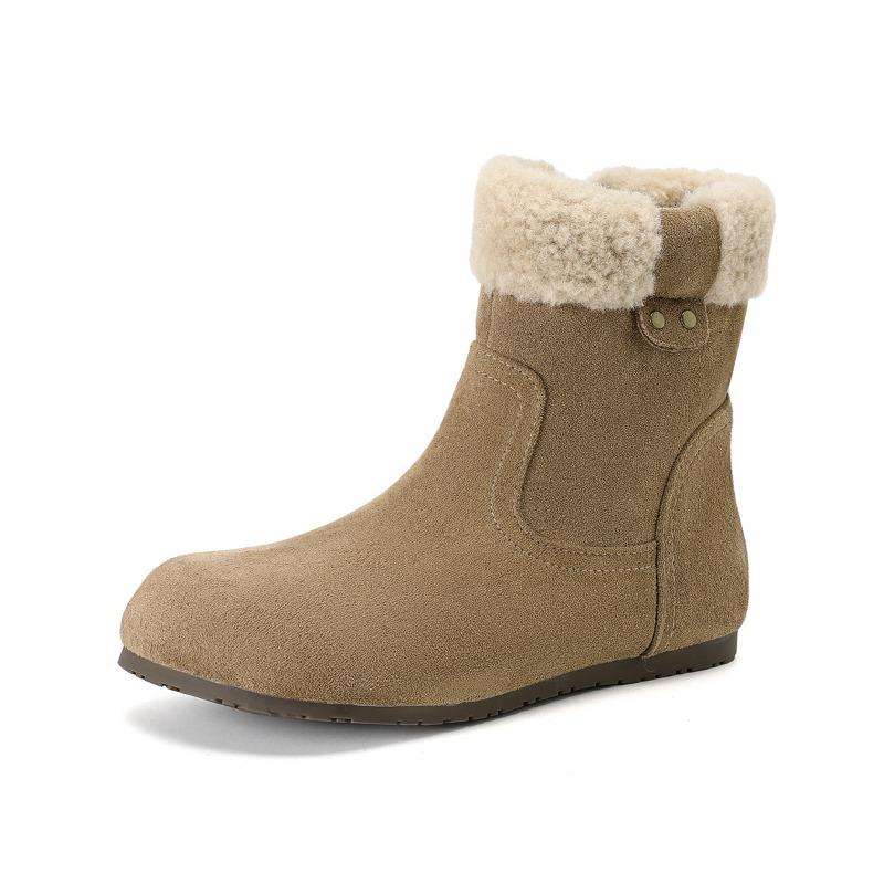 Fleece Shoes, Women s Round-toed Retro Ankle Boots, Flat Cotton Shoes, Warm Snow Boots 35