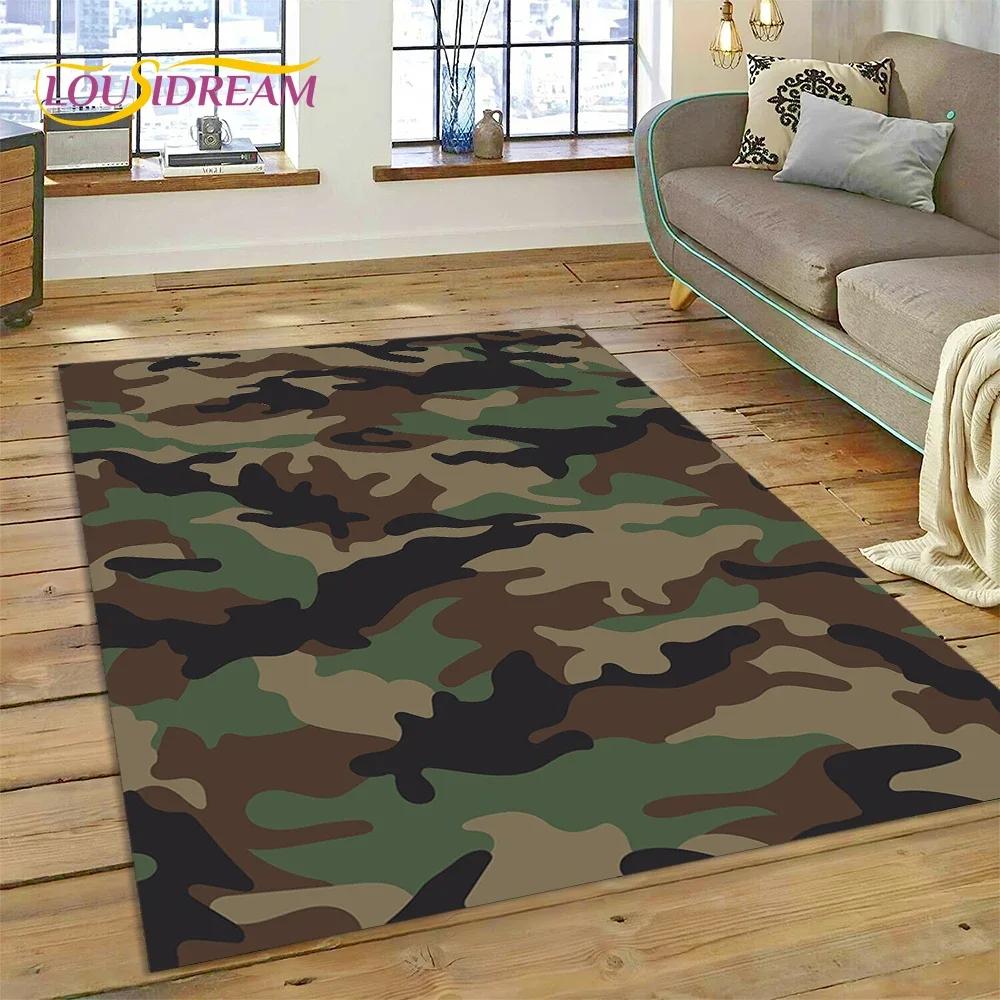 3D bunter Tarnmuster grüner Camouflage 2025 Stil Teppich für Wohnzimmer Schlafzimmer Zuhause Sofa Dekoration Bereichsteppich rutschfeste Bodenmatte