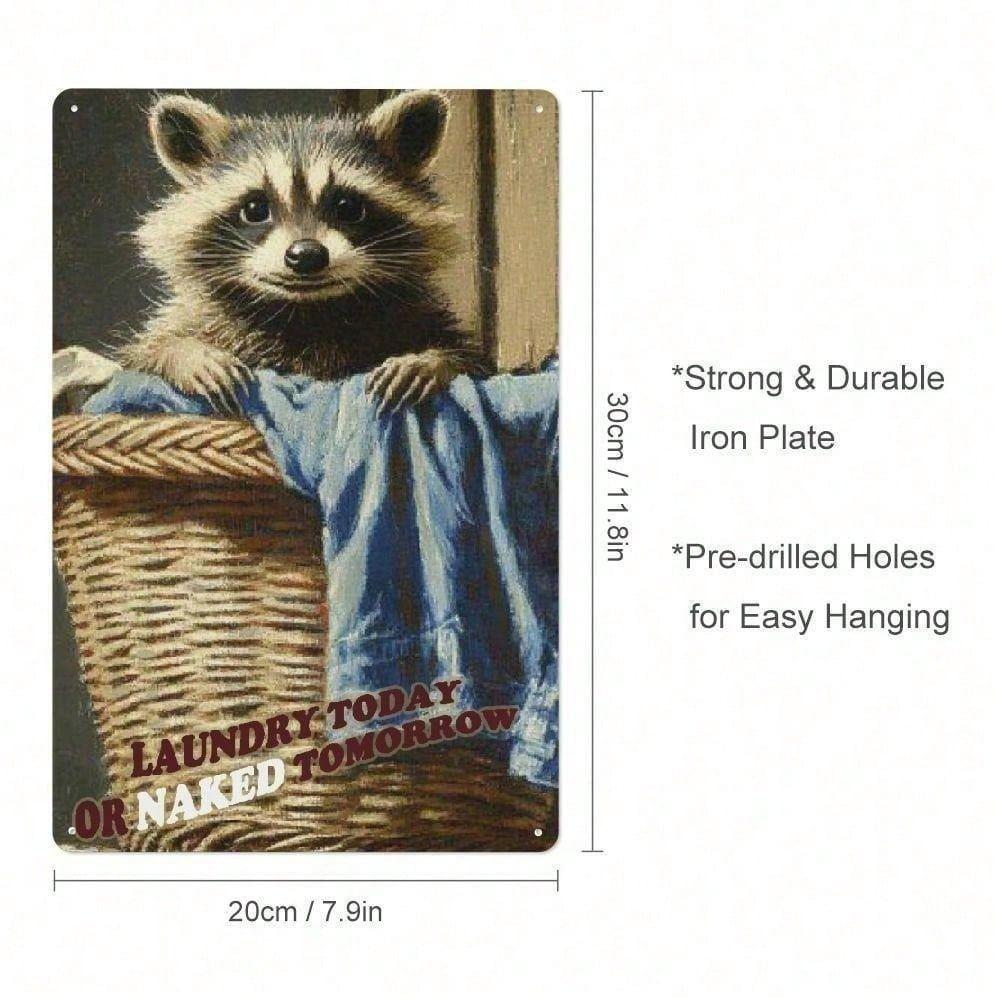 Metal Poster Raccoon Laundry Humor Vintage Wall Art for Laundry Room