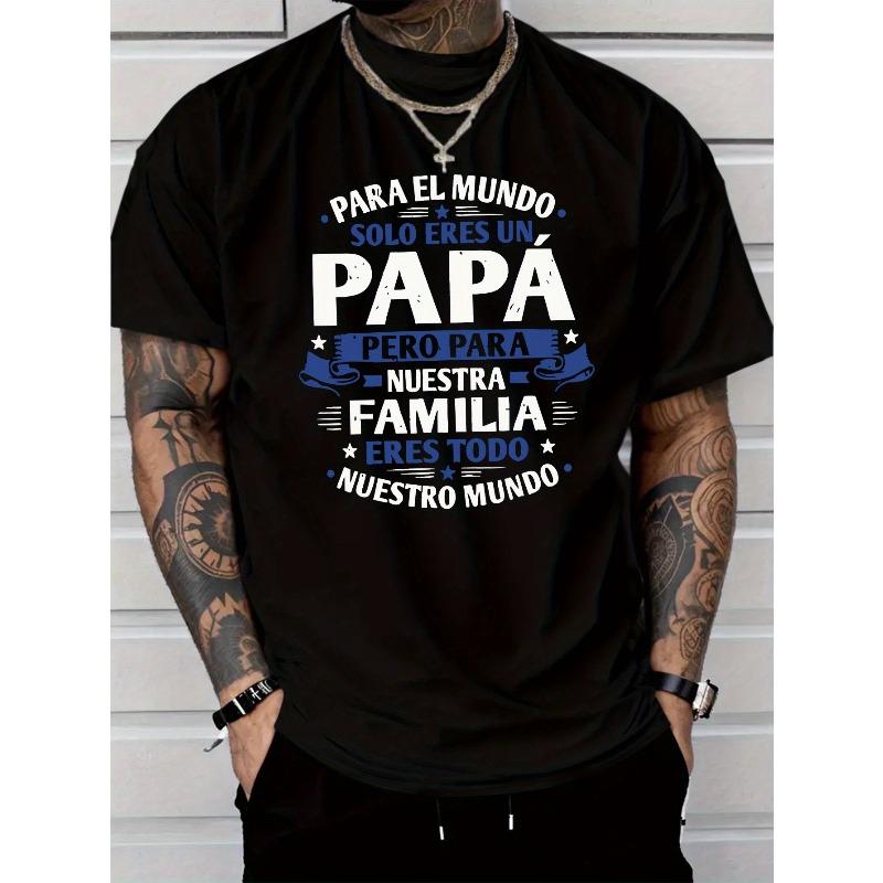 Europäische Größe Herren Lässiger Mode-Stil Kurzarm-T-Shirt, 'Dad Is Our World' Buchstabenprint Faser, Bequemes Elastisches Sommer-Mode-T-Shirt