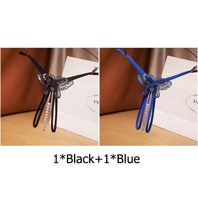 Erotic G-string Open Crotch Panties Sexy Butterfly Sequins Underwear Crotchless Pearls String Embroidery Thong