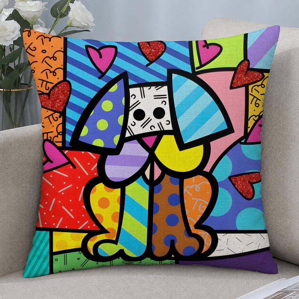 Artist Britto ES Happy Art Cushion Cover Cushion Covers Natural Linen Breathable Sofa Bedroom Decor Pillowcase