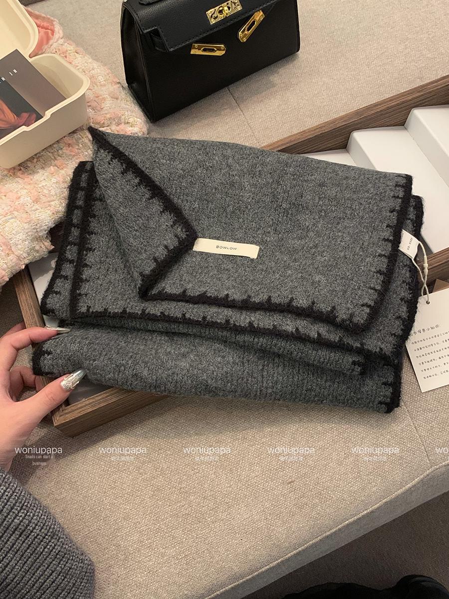 

Женский однотонный вязаный шарф в японском стиле - зима 2024 г. Теплый, ветрозащитный, универсальный аксессуар