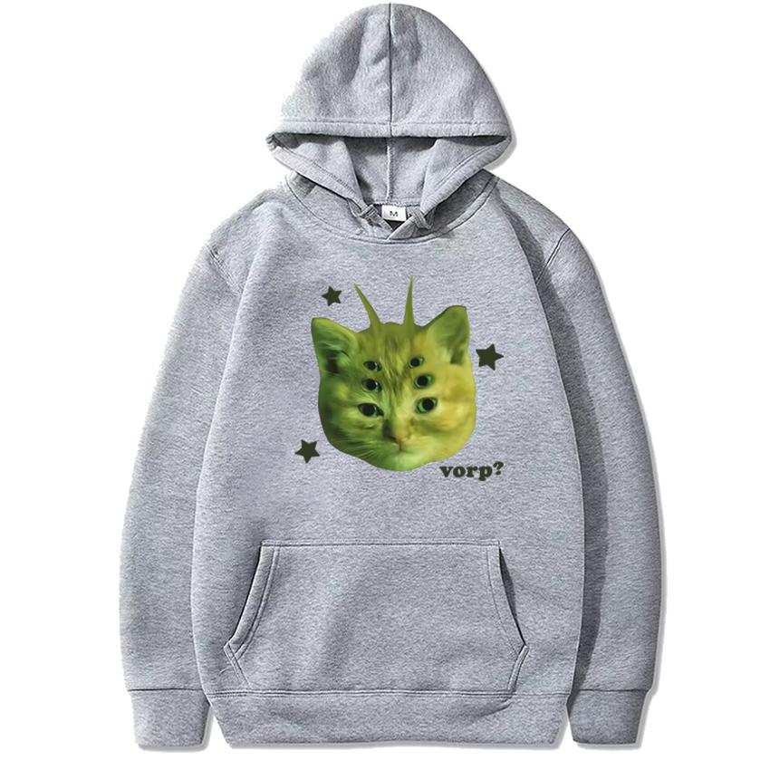 2025 New In Funny Alien Cat Vorp Meme Graphics Hoodies Autumn Winter Unisex Harajuku Fleece Sweatshirt Men Women Casual Pullover