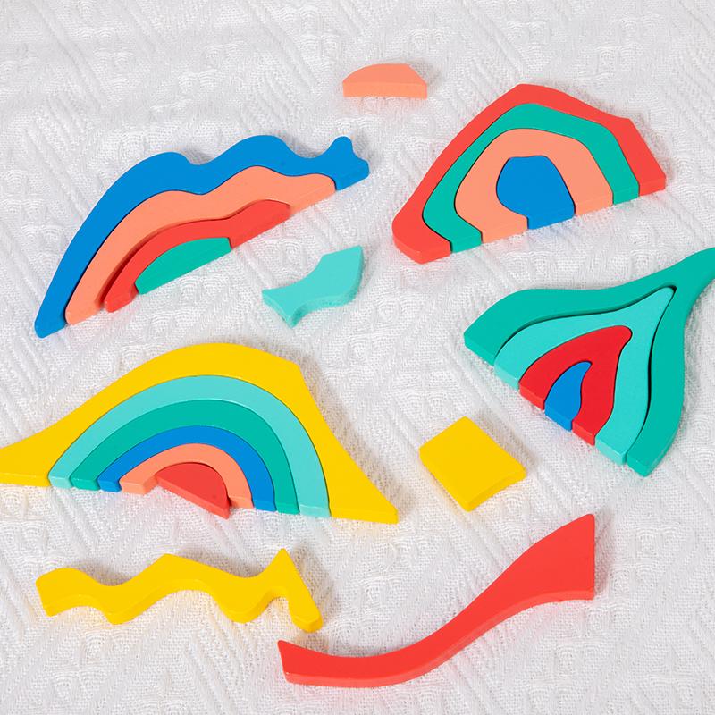Children Rainbow Wooden Blocks Board Game Wooden Toys Montessori Parish Color Cognitive 3D Constructor Sensory Game Toy For Kids