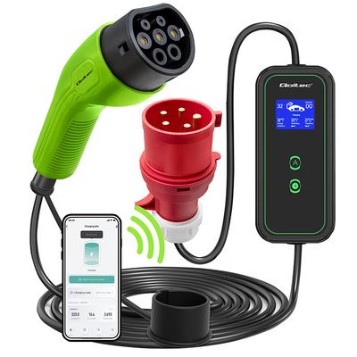 Qoltec Mobilna Ładowarka Do Samochodu Elektrycznego EV Z Regulacją 2w1 Typ2 | 7kW | 230V | Wi-fi| LCD | Przenośna | Wallbox | 5m