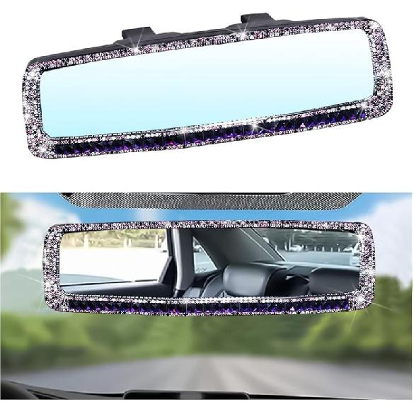 Bling Car Rear View Mirror, Rhinestones Crystal Clip-On Rearview Mirror With HD Glass, Compatible With Most Cars, SUVs, Vehicles, Auto Interior