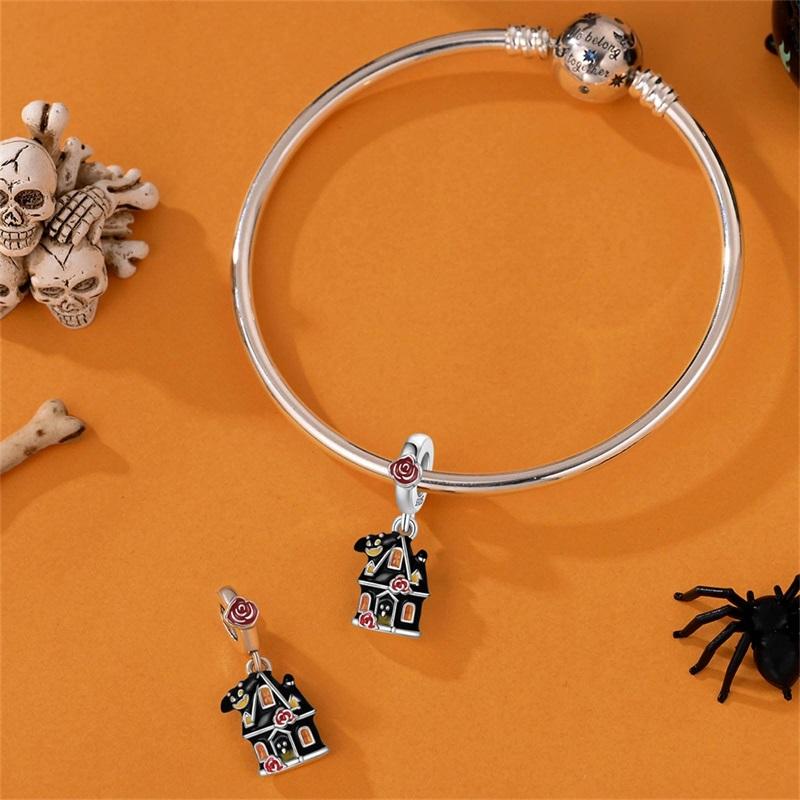 Copper Luminous Halloween Charms Bat Black House Pendant Jewellery Fit Bracelet Necklace For Women Diy Gift