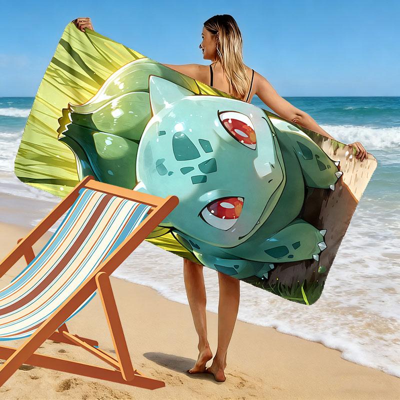 Bulbasaur Print Beach Towel, Large Soft Quick Dry Towel for Beach Camping Swimming
