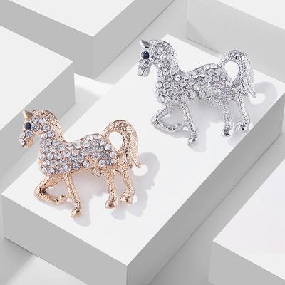 Mode Strass Tier Pferd Brosche Pins Metall Kristall Corsage Anzug Hemd Kragen Luxulry Broschen Schmuck Zubehör