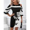 New Elegant Women's Clothing Black and White Contrasting Color Slim-fitting Off-the-shoulder Dress