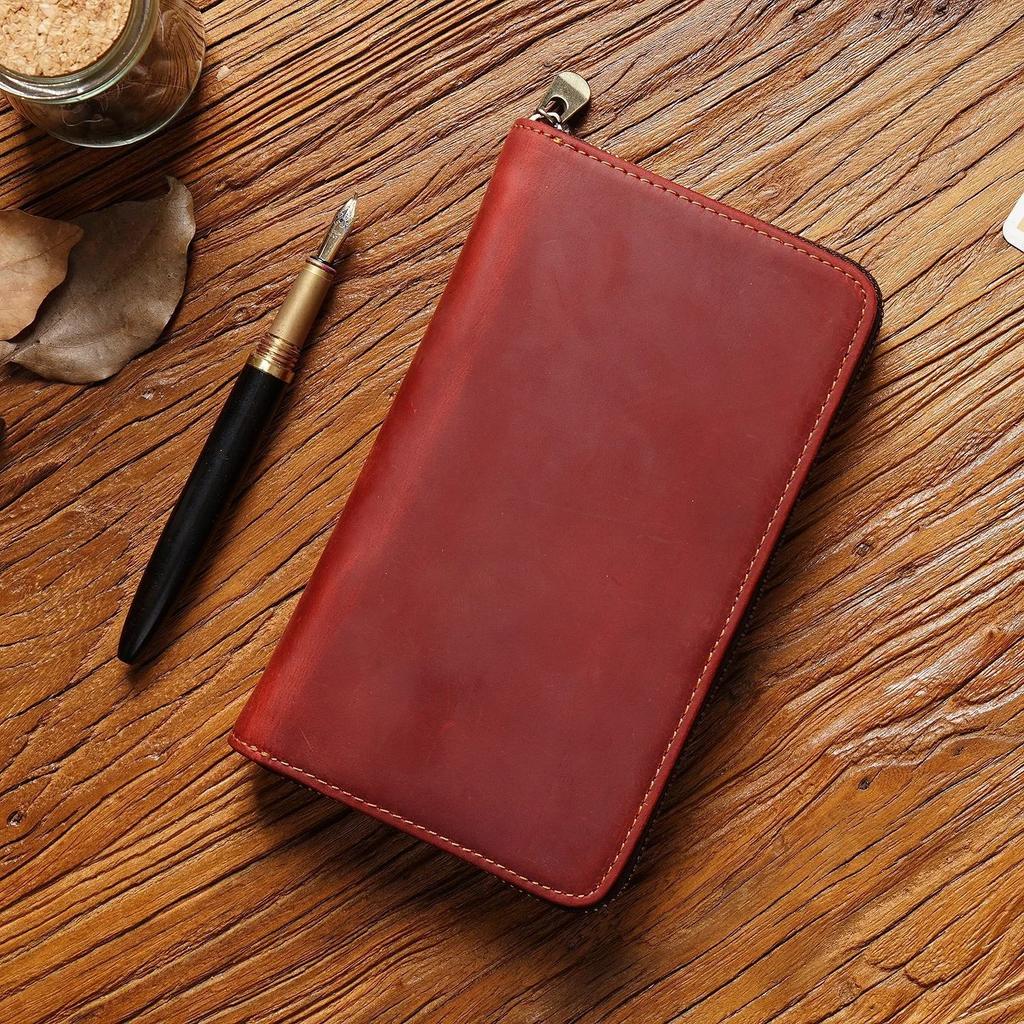 Genuine Leather Zipper Pencil Case Retro Zip Pen Pouch For School Students Supplies Gifts Cowhide Pencil Bag with Pen Slots