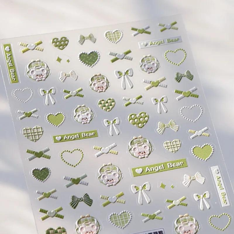 5D Cute Rabbit Love Peach Blossom Flower Yellow Nail Art Stickers Bowknot DIY Self Adhesive Rhinestone Manicure Decals