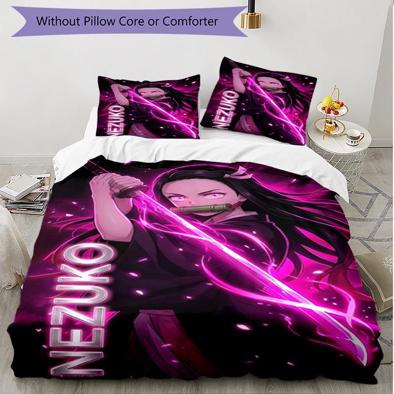 3pcs Duvet Cover Set (1*Duvet Cover + 2*Pillowcase, Without Core), Demon Slayer Print Soft All‑Season Bedding Set, Home Bedroom Decor Gift