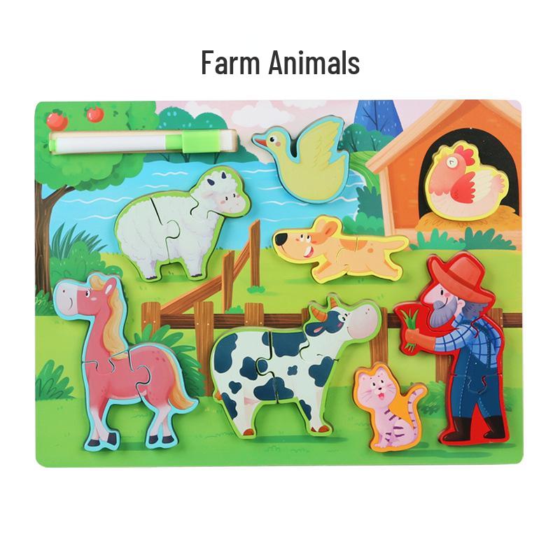 

Montessori 2-in-1 Jigsaw & Drawing Board: Educational 3D Wooden Double-Sided Toy