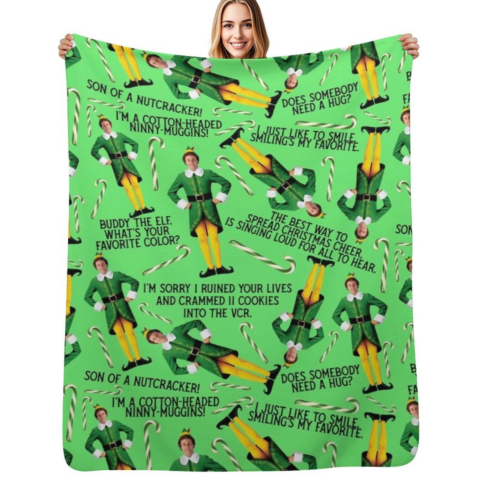 Buddy The Elf Print Green Throw Blanket Warm Comfortable Blanket for Office Napping Size: 75*100cm, Weight: 230 GSM