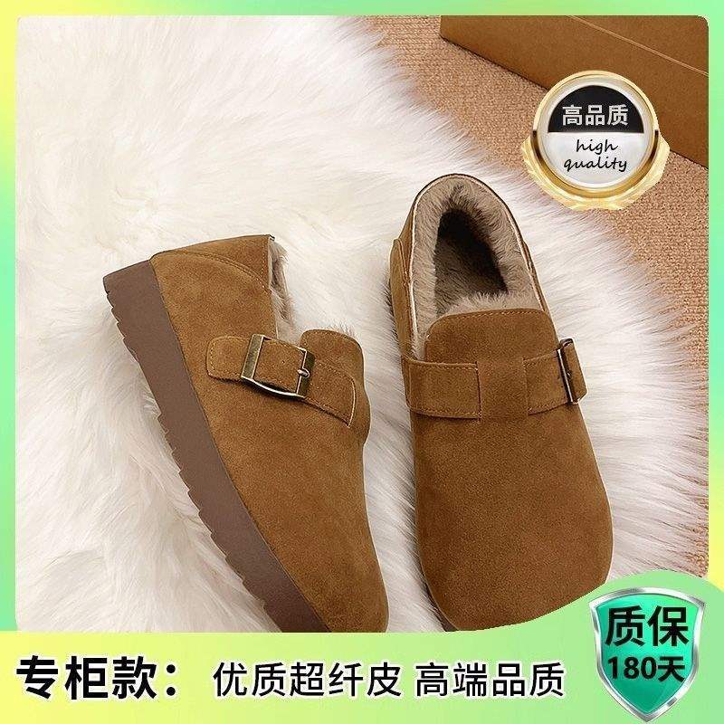 Fleece All-inclusive Retro Birkenstocks Women's Winter 2025 New One-pedal Cotton Shoes Fluffy Shoes Thickened Warm Snow Boots