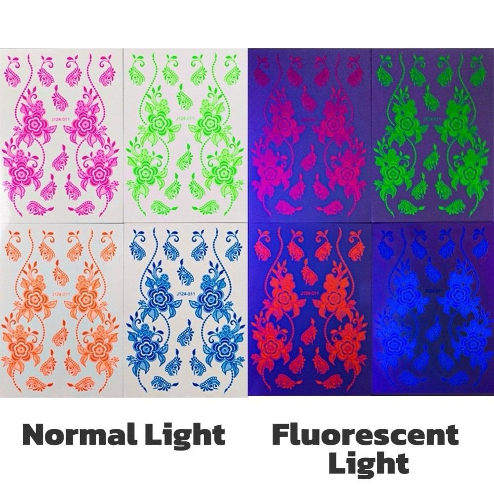 Water Transfer Decals Henna Temporary Tattoo Fake Luminous Body Art Sticker  Music Festival