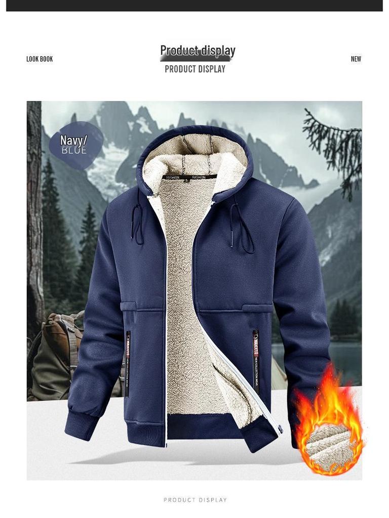 Men's 2025 Lambswool Hooded Jacket - Warm, Thickened, Casual Autumn/Winter Wear with Free Shipping