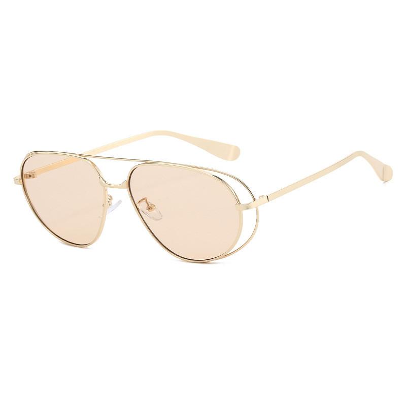 

Euro Double Beam Frog Sunglasses For Men And Women Uv400 Antiglare Pilot Outdoor Driving Fashion GoldFrameChampagneLens