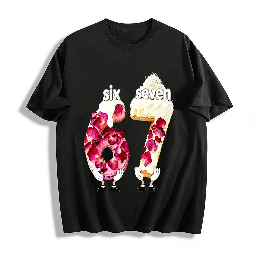 

Sweet Treat Anthropomorphic Numbers 6&7 Graphic Casual Tee For All Pure cotton T-shirt XXS