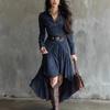 New French Faux Suede High Waist Maxi A-Line Cake Dress with Belt