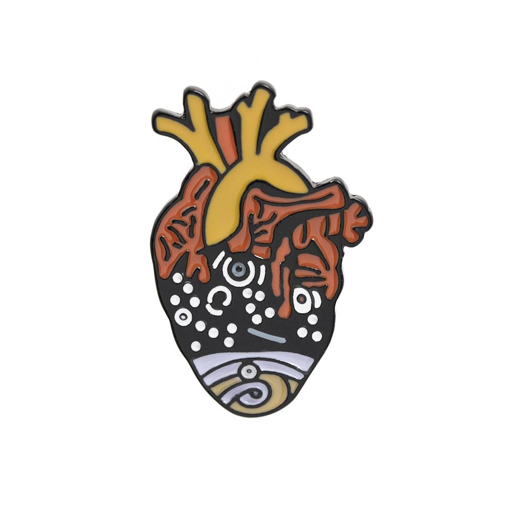 11 Styles Colorful Heart Shaped Enamel Brooches Funny Rose Space Ocean Eye Sea Wave Pattern Ticker Lapel Pins Heartbeat Badge
