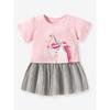 Girl Pink Pleated Dress Baby Short Sleeve Fashionable Skirt Children's Summer Clothing Children's Unicorn Princess Dress