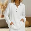 2025 European Fashion V-neck Button Waffle Knit Loose Pullover Long Sleeve Top