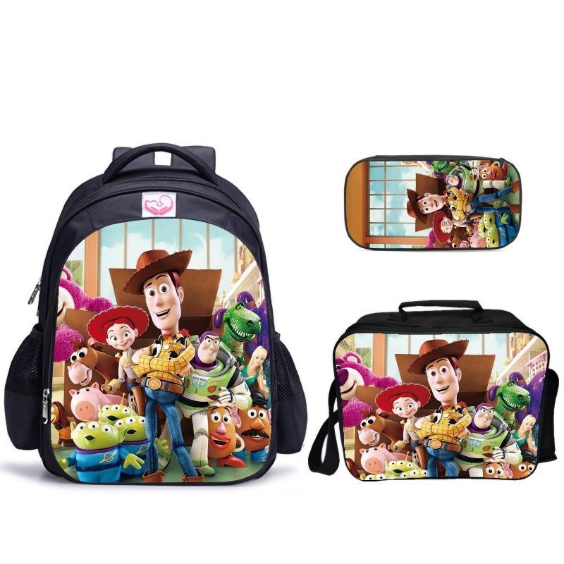 Doll Collective Probe Children'S Fun Three-Piece Set Woody Bass School Bag Pencil Bag Thermal Insulation Meal Bag Student Campus Set
