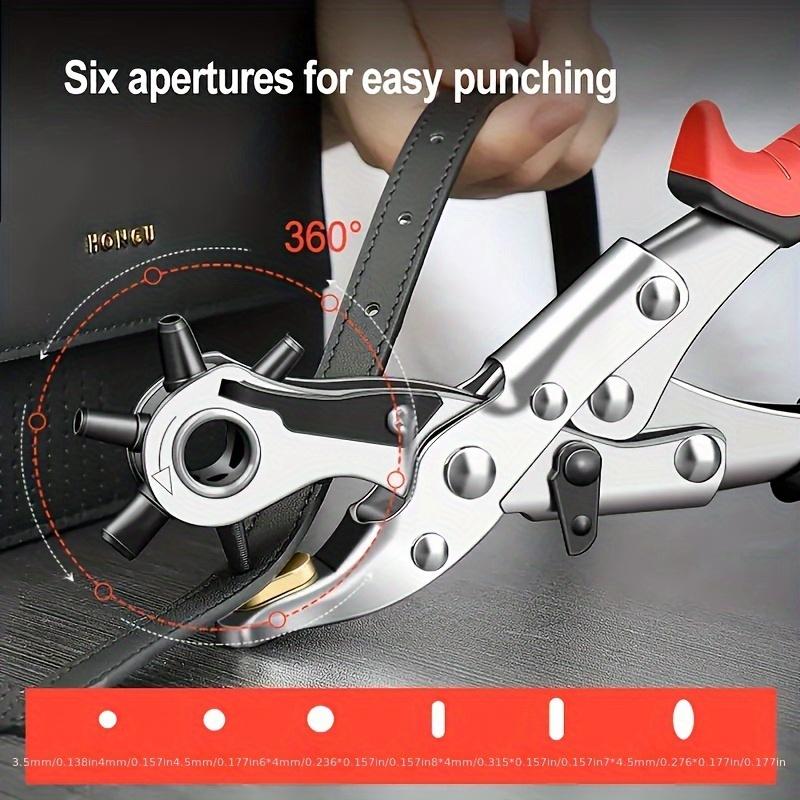 1PC Carbon Steel Leather Punching Pliers with Rotating Head, Multi-size Puncher, Suitable for Belts, Straps, with Holes-1 Rotary Punching Tool