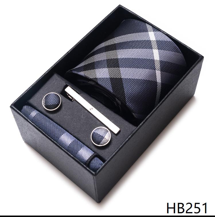 Tie Handkerchief Cufflink Set For Men Necktie Holiday Gift Box Blue Gold Suit Accessories Slim Wedding Gravatas