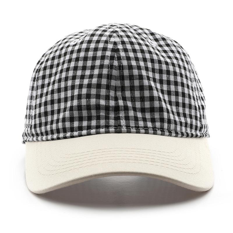 Hat spring and summer retro female solid color plaid color matching baseball cap outdoor sports men's travel sun protection cap