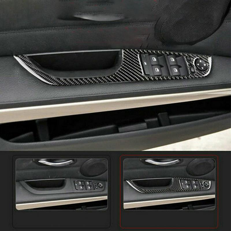 4Pcs 35.8cm/37.8cm Carbon Fiber LHD Car Door Window Switch Button Cover Trims Sticker for BMW 3 Series E90 2005-2012