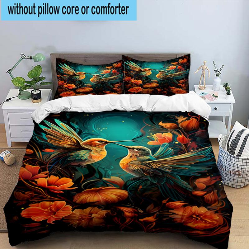 Hummingbird In Bloom 3pcs Bedding,Including 1pc Duvet Cover And 2pcs Pillowcases Perfect for Christmas,Ideal for Bedroom, Dormitory